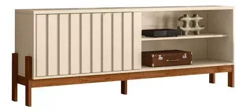Rack Bancada para Tv até 75 Aurora 1.8 Mobler '''':pérola Metalizado/cinamomo Mel