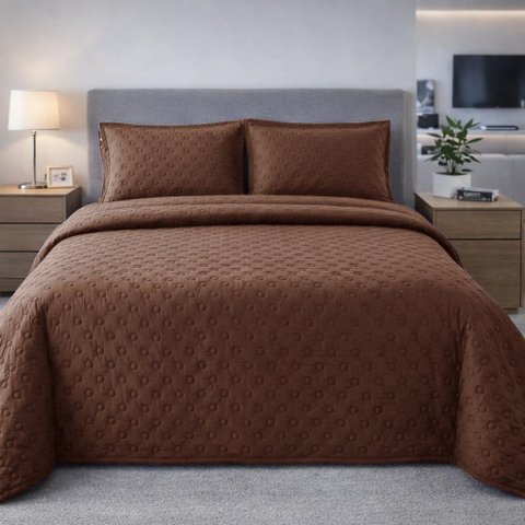 Cobre Leito Balle Casal Queen 3 Peças Colcha Cama Marrom