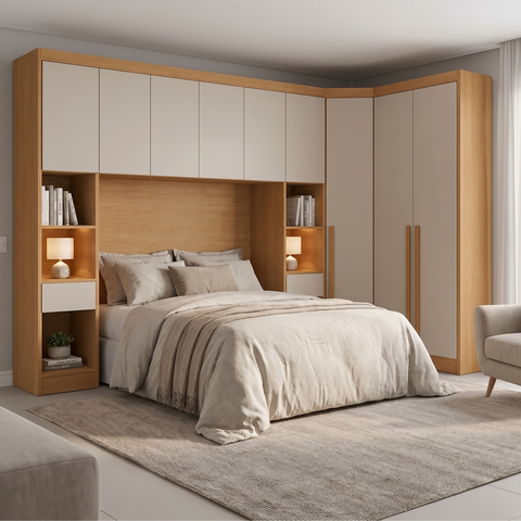 Guarda-Roupa Modulado Casal 2 Mesas de Cabeceira 9 Portas 3 Gavetas 100% MDF Cairo