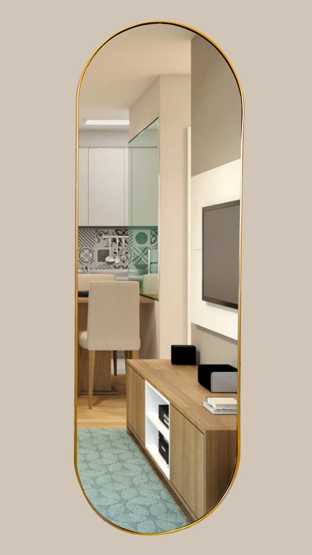 Espelho Oval com Moldura em Metal Mobília Express Pequeno Dourado - 1