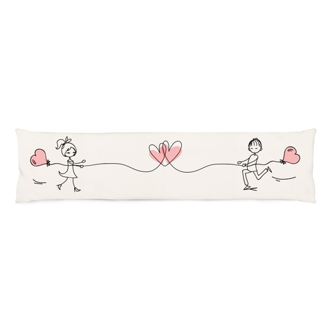 Almofada Longa Decorativa Corações Conectados - Casal com Balões de Amor | 140x30cm