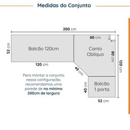 Cozinha Modulada 6 Peças com Tampo 3 Aéreos 6 Portas e 3 Balcões Arizona CabeCasa MadeiraMadeira - 3