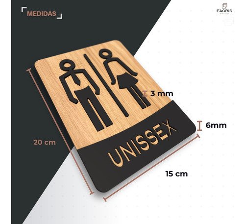 Placa de Banheiro Placas para Banheiro Feminino Masculino:preto - Unissex 15x20 - 2