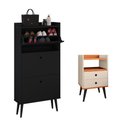 Ver imagem 1 de Kit Quarto Sapateira 3 Gavetas Basculantes Preto e Mesinha Lateral Pequena Nicho Off White/Cinamomo