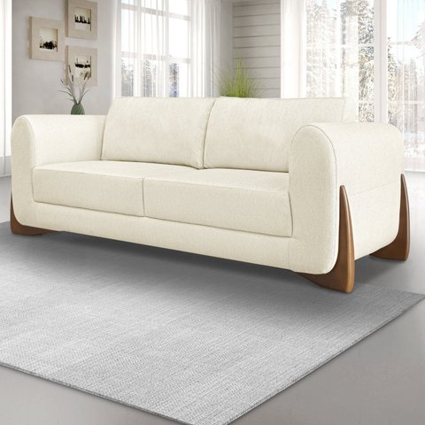 Sofá 3 Lugares 230cm Linho Djon Branco Natural