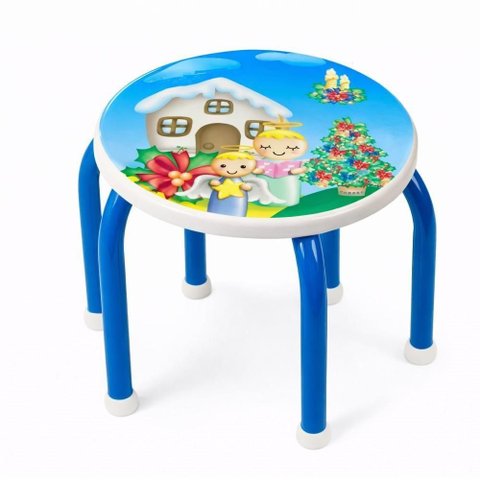 Banquinho Infantil Metal Resistente Estudos Lanche Azul Kangur 26cm