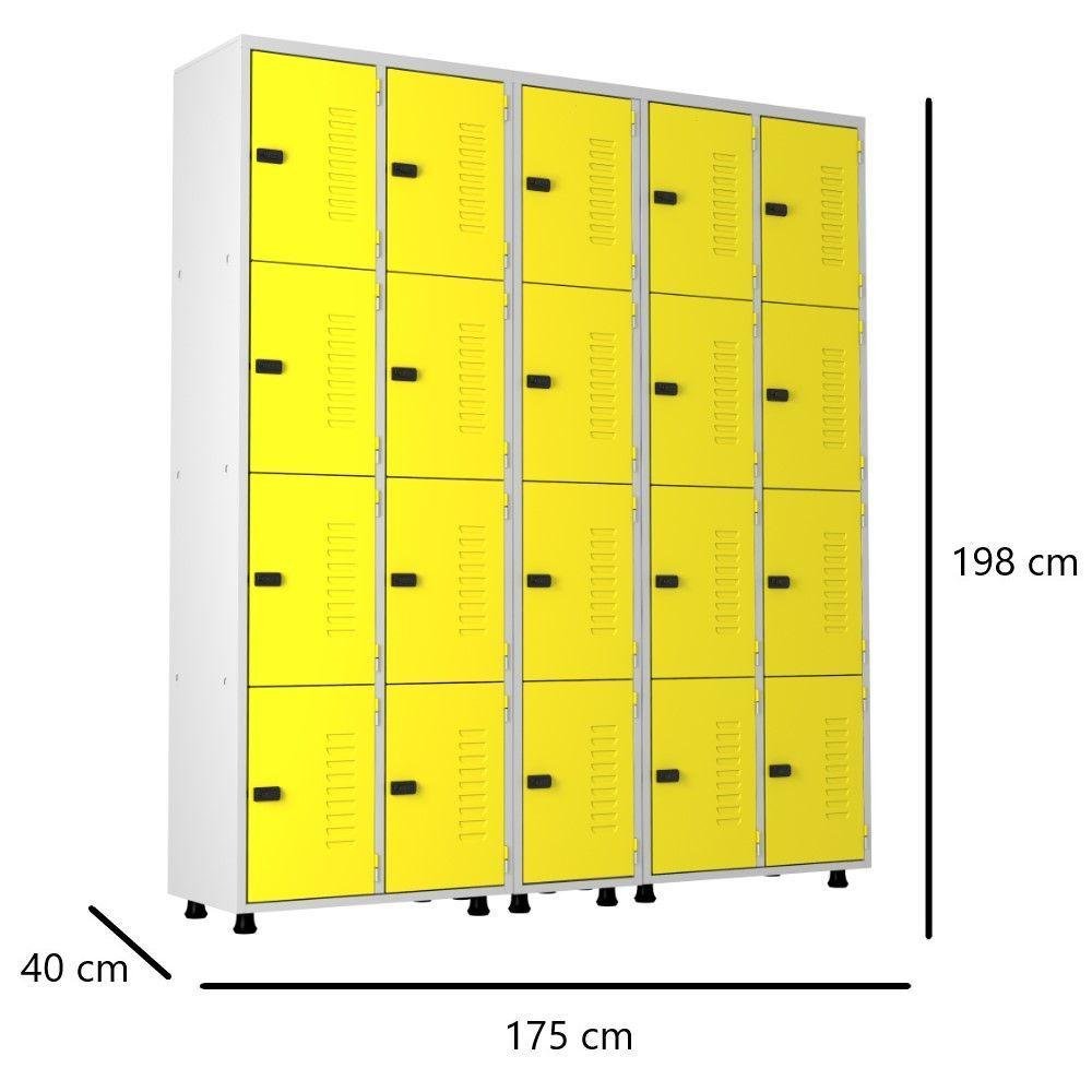 Armário Roupeiro Aço 20 Portas Academia Guarda Volume Trinco Amarelo - 7