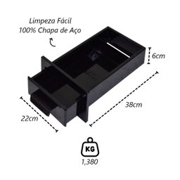 Gaveta Cinzeiro Lareira Chapa de Aço Preta Popular 38x22x6cm Metal Mig 596mtm - 2