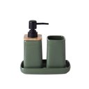 Ver imagem 1 de Kit Banheiro em Ceramica Verde Detalhe em Madeira 3pcs