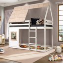 Ver imagem 1 de Cama Alta Cabana com Janela Noopy Casatema MadeiraOriginals Branco/Cera Bege