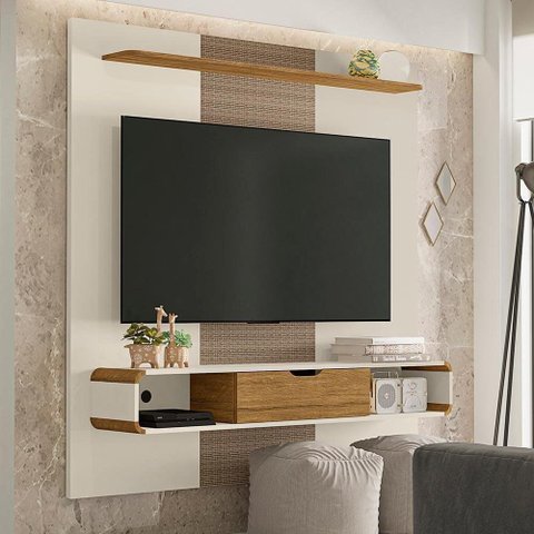 Painel Sala para TV até 65" c/ Porta Off White/Cinamomo