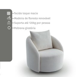 Poltrona Decorativa Orgânica Giratória Boucle Branco Cali Estofama - 5