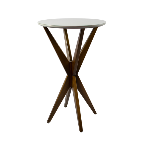Conjunto Mesa Bistrô Boaz 60 cm Mad Maciça Tampo MDF c/Vidro Off White + 2 Banquetas Giratórias Tarb