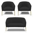 Ver imagem 1 de Sofá Namoradeira e 2 Poltronas Pé de Ferro Dourado Stella Veludo D03 - D'Rossi Preto