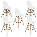 Ver imagem 1 de Kit 5 Banquetas Charles Eames Eiffel Wood Design Base Fixa Madeira - Branca