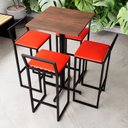 Ver imagem 2 de Conjunto Mesa Alta Bar Bistrô Quadrada Imbuia 4 Banquetas Confort Estofado Industrial Black Don Cast