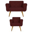 Ver imagem 1 de Conjunto Namoradeira e 1 Poltrona Isabella Sala de Estar Suede Vermelho Bordô - LM DECOR
