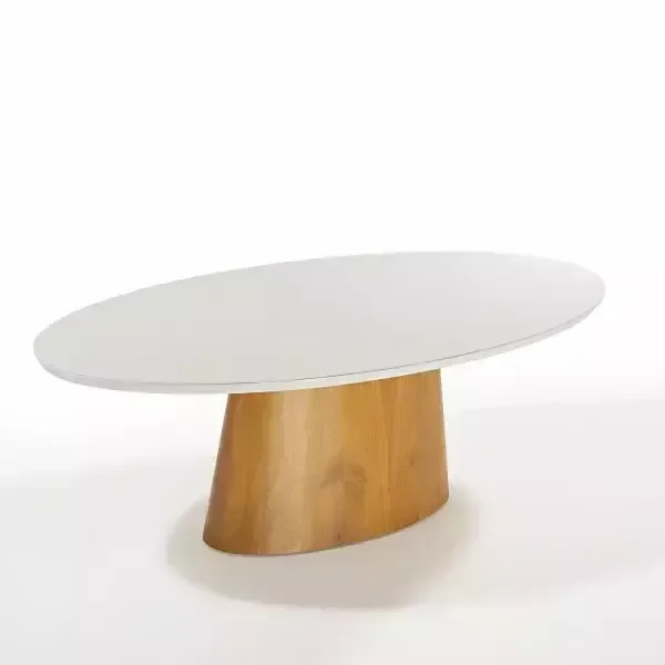 Mesa de Jantar Oval Tampo Laqueado com Vidro Off White 1,80m - 2
