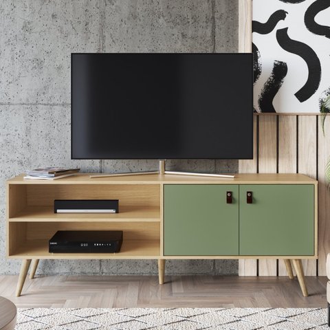 Rack para TV até 55 Polegadas 2 Portas e Pés de Madeira Amber 