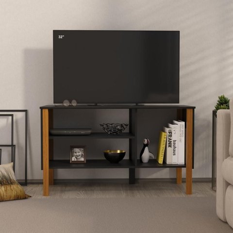 Rack para Tv até 40 Polegadas 3 Prateleiras Verona 90cm - Via Nossa - Preto e Cedro
