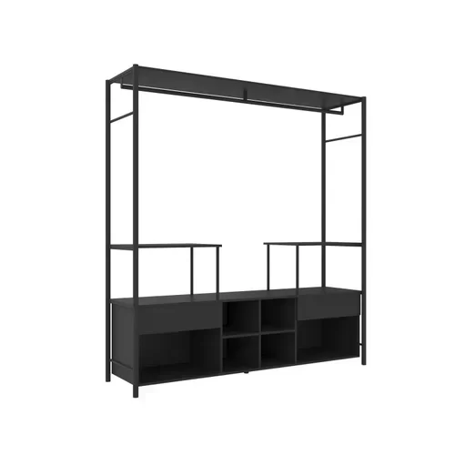 Guarda Roupa Arara para Closet Casal Industrial 174cm 2 Gavetas Barcelona Preto Fosco - Tenda House - 3