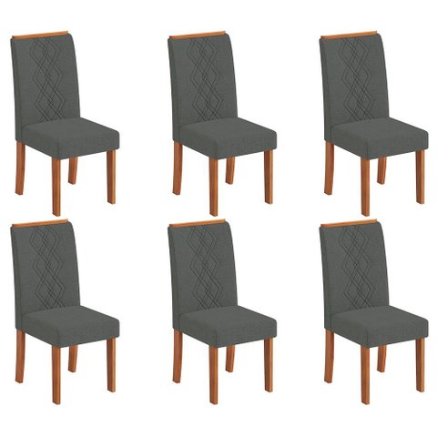 Conjunto Kit com 6 Cadeiras de Jantar Estofadas Ayla MDF Freijó Linho Granito DJ Móveis