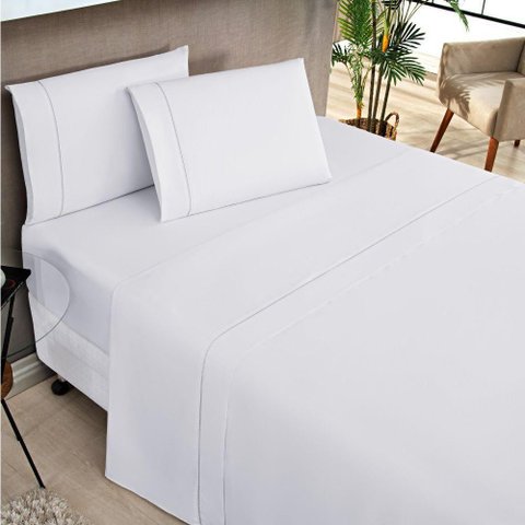 Jogo de Lençol Solteiro Elegance 180 Fios 3 Peças Branco