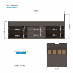 Cama Solteiro 2 Gavetas New Conect - 3