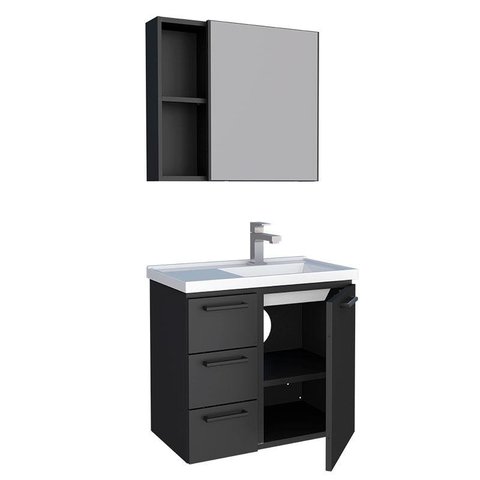 Conjunto Para Banheiro Aço Gabinete com Espelho Ameixa 60 Cozimax Preto