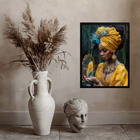 Quadro Decorativo Oxum- Espelho 24x18cm:madeira Branca
