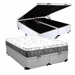 Cama Box Baú Casal Bipartido Colchão Mola Bonnel Prime Coil Detroit + Box Sintético 71x138x188:branc - 1