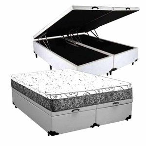 Cama Box Baú Casal Bipartido Colchão Mola Bonnel Prime Coil Detroit + Box Sintético 71x138x188:branc