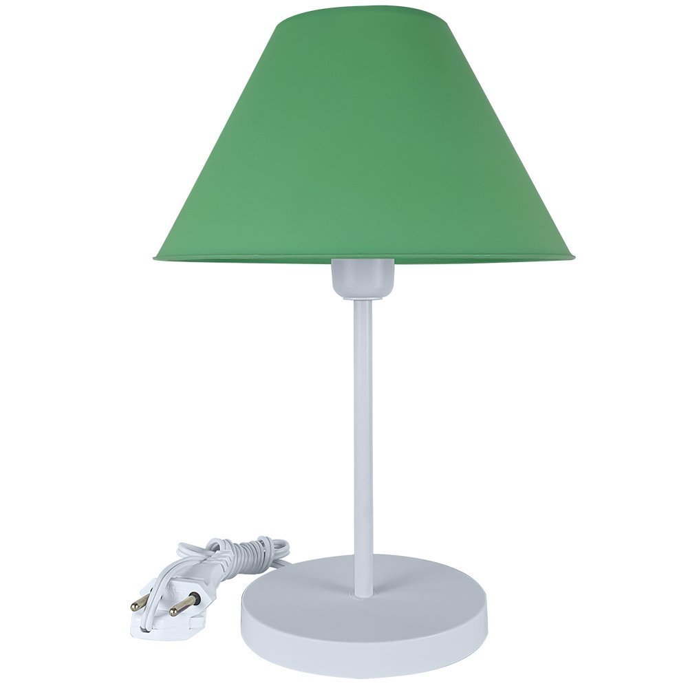 Abajur Infantil Luminária de Mesa Fino Decoração Quarto – Skinny Base Branca Cúpula Verde