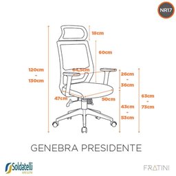 Cadeira Office Giratória Genebra Presidente Pp Preta Braços Regualáveis Nr17 - Fratini - 8