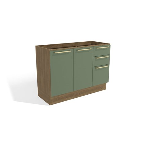 Balcão de Pia 120cm 2 Portas 3 Gavetas Marrom/Nogueira/Verde Oliva