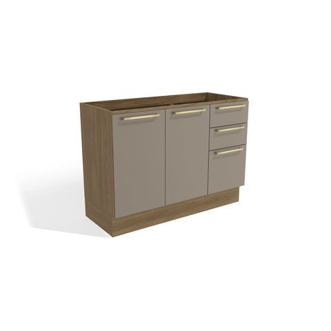 Balcão de Pia 120cm 2 Portas 3 Gavetas Marrom/Nogueira/Fendi