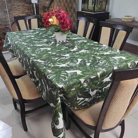 Toalha de Mesa Térmica Impermeável 1,50m X 2,00m 4 a 6 Cadeiras - Floral Verde