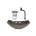 Ver imagem 1 de CUBA DE VIDRO OVAL CHANFRADA 46CM MARROM + VALVULA + TORNEIRA METAL PRETA