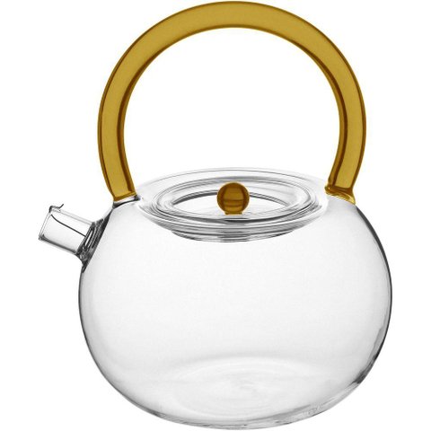 Bule Chaleira Home&co com Alça Amarela Borossilicato 900ml 16x13x13cm Transparente