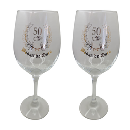 Kit 2 Taças Bodas de Ouro 50 Anos Casal Personalizada Vinho - 1