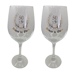 Kit 2 Taças Bodas de Ouro 50 Anos Casal Personalizada Vinho