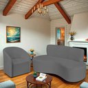 Ver imagem 2 de Kit Sofá Curvo Amsterdã 140cm e Poltrona Luiza Max Suede Cinza Escuro