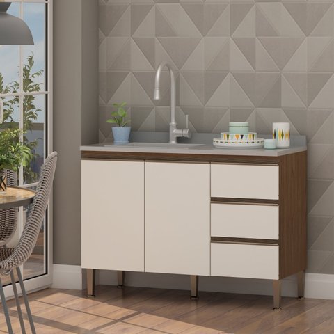 Balcão para Pia 120cm 2 Portas 3 Gavetas sem Tampo Conecta 