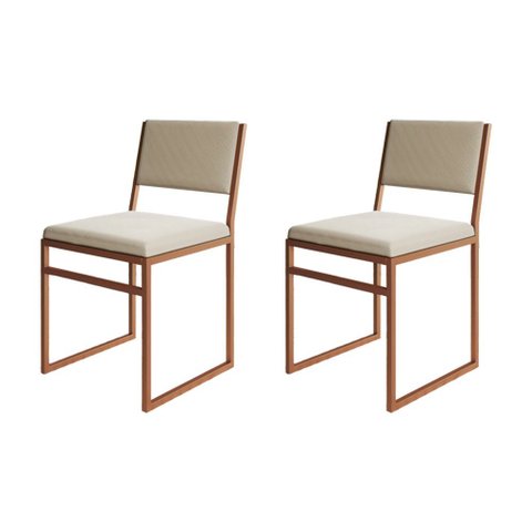 Kit 2 Cadeiras Industrial Isa Veludo Base Cobre para Mesa Sala Jantar Cozinha Decoração- Cobre/bege