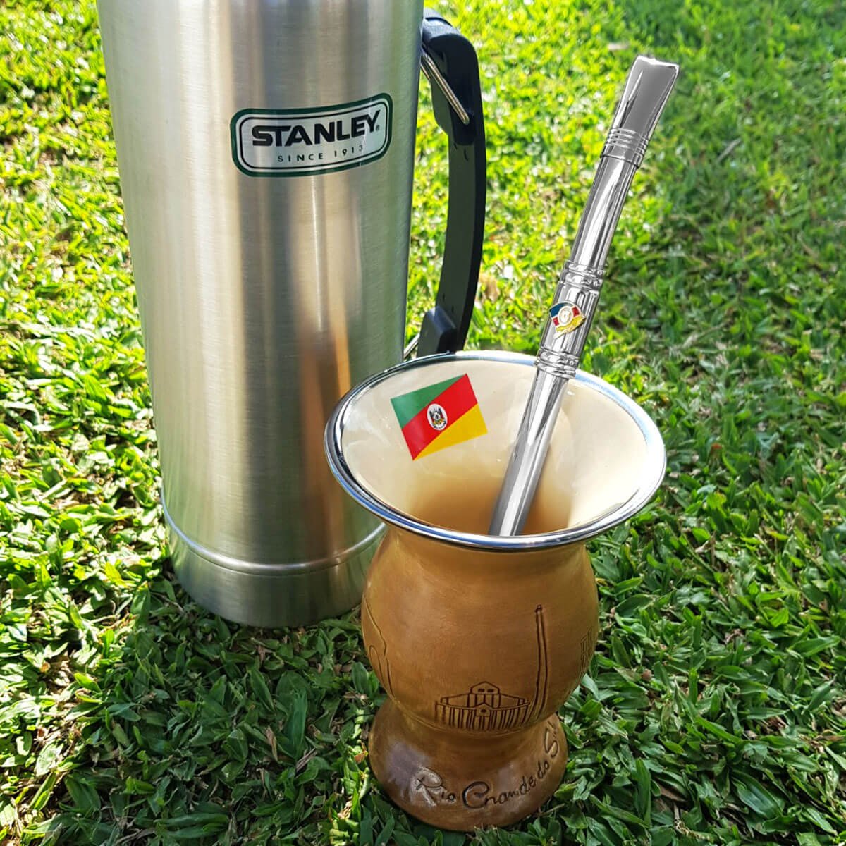 Bomba Chimarrão Tererê Aço Inox 23cm com Rosca e Anel com Pingente de Brasão - 8