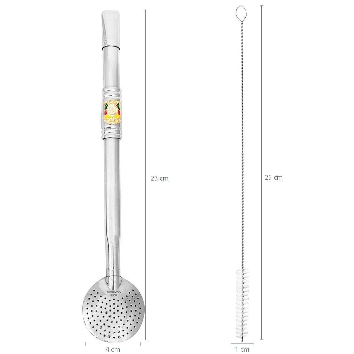 Bomba Chimarrão Tererê Aço Inox 23cm com Rosca e Anel com Pingente de Brasão - 9