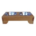 Ver imagem 1 de Comedouro Pet Elevado Duplo M - Potes Inox Madeira Meia Lua