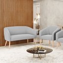 Ver imagem 2 de Kit 01 Namoradeira 02 Lugares e 01 Poltrona Stella Suede Cinza Pés Palito Natural - D'Rossi