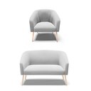 Ver imagem 1 de Kit 01 Namoradeira 02 Lugares e 01 Poltrona Stella Suede Cinza Pés Palito Natural - D'Rossi