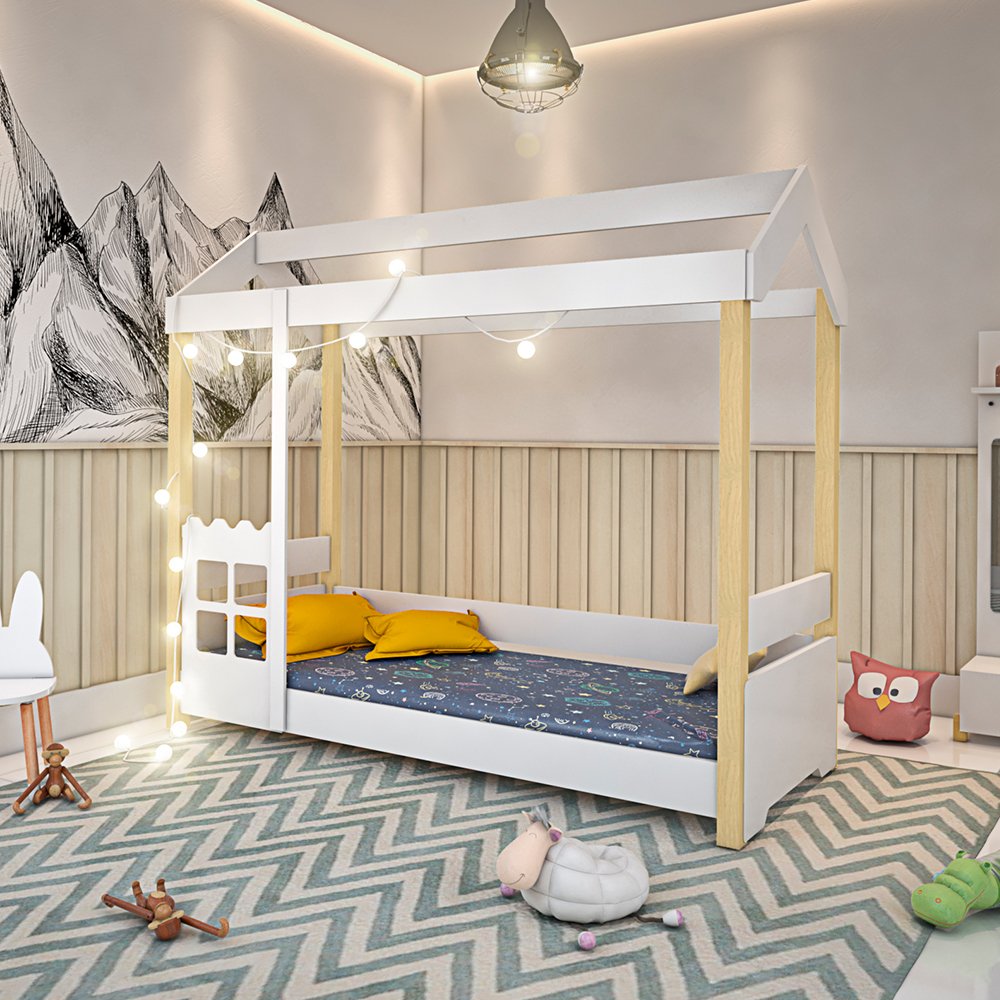 Cama de Criança Infantil Laura Casinha Montessoriana Solteiro Grade ...